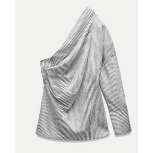 ZARA one shoulder asymmetrical black striped top size US XS